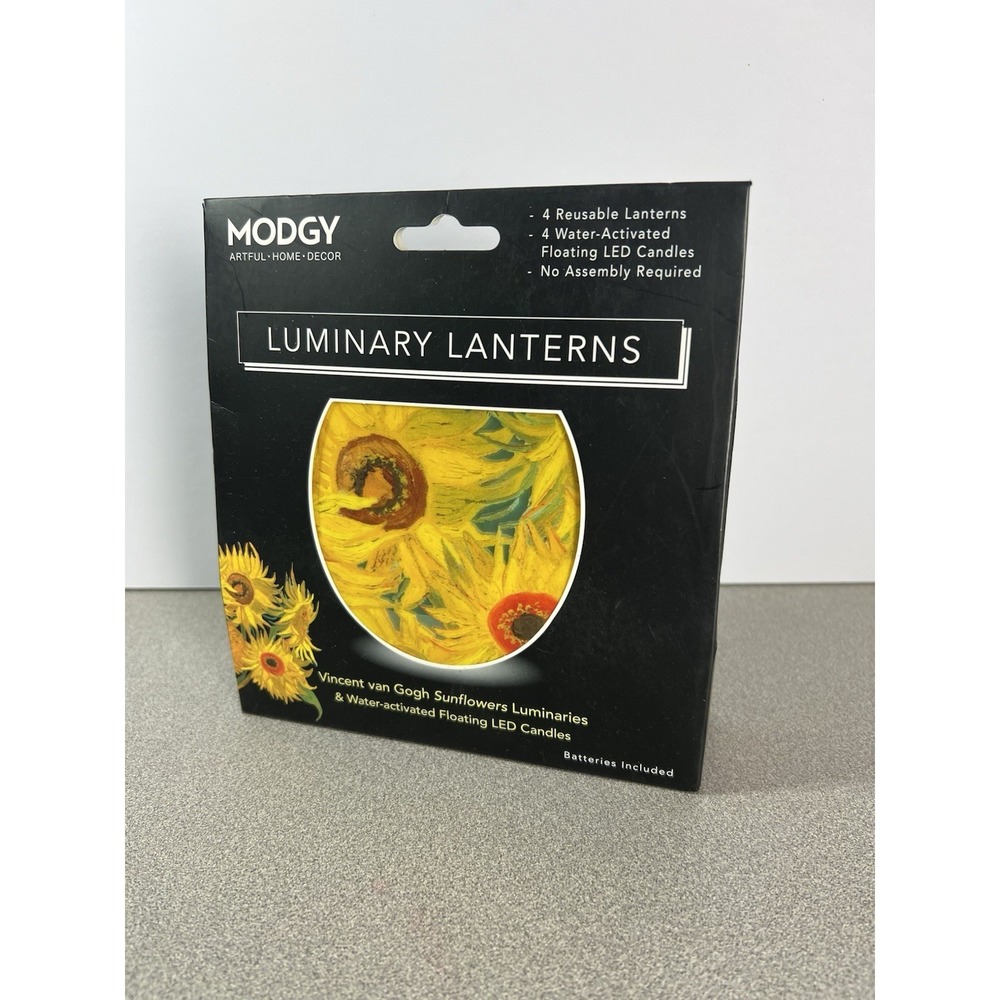 NEW Modgy Luminary Lanterns Vincent van‎ Gogh Sunflowers Candle Lumina Set of 4